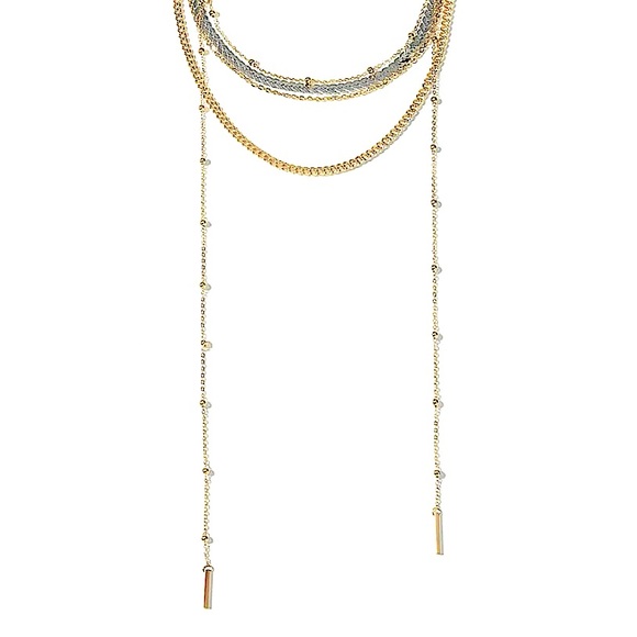 Two Tone Multilayered Choker Necklaces Set - Picture 4 of 6